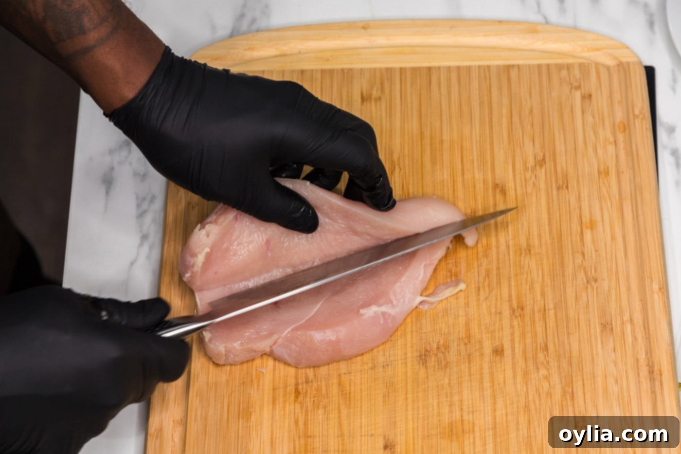 butterflying chicken with a knife