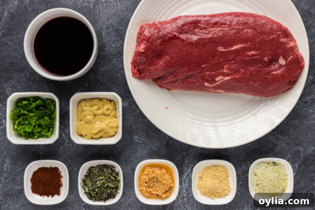 Collection of ingredients laid out for making Flat Iron Steak
