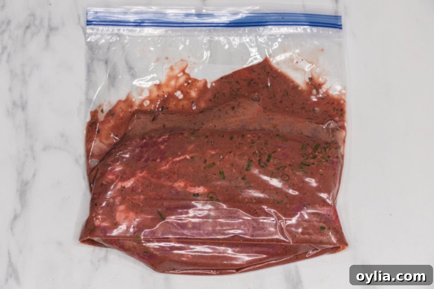 marinating flat iron steak in a gallon zip top bag