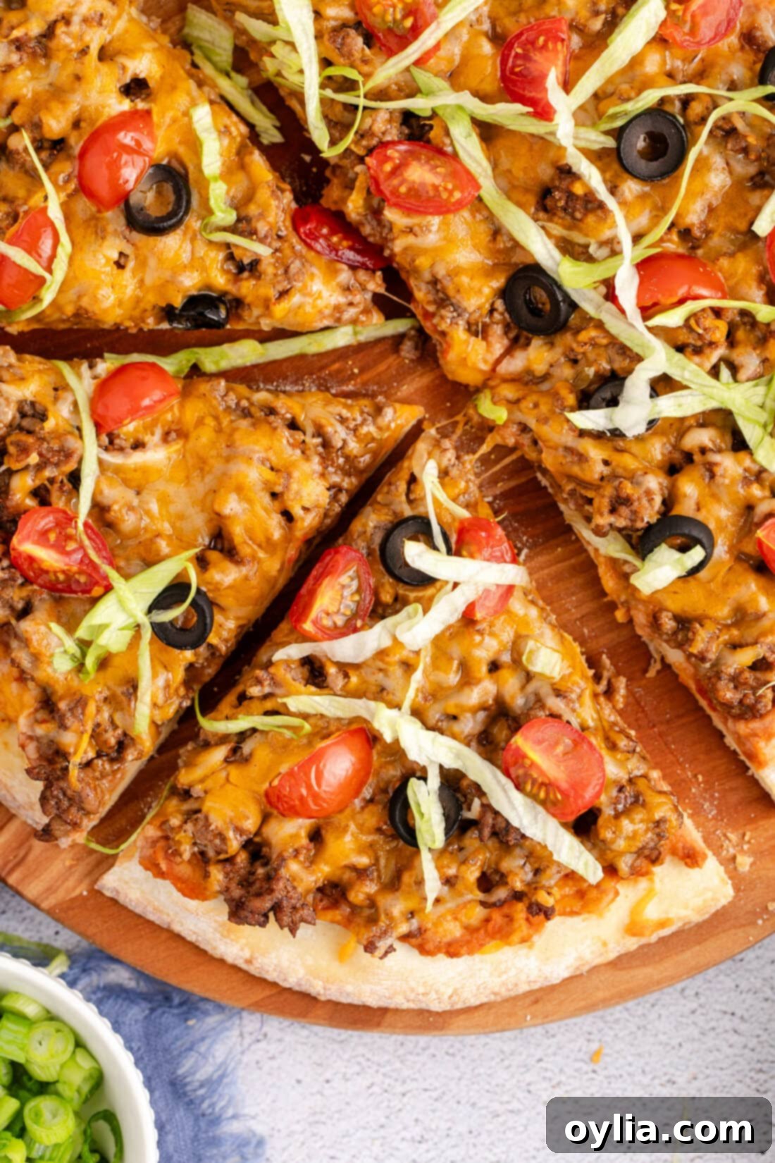 Close up photo of Taco Pizza slices