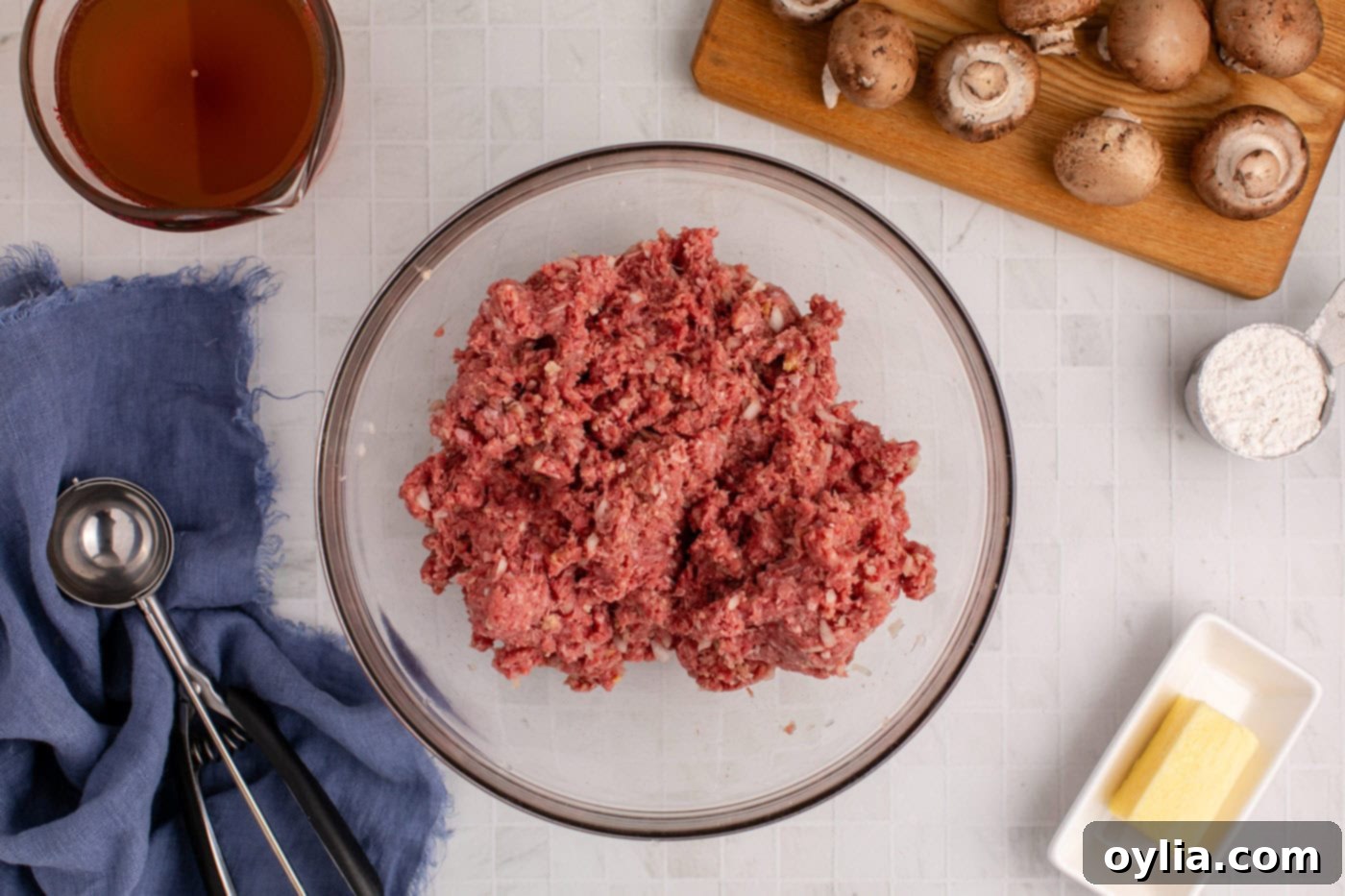 meatball ingredients thoroughly mixed in a bowl, ready for shaping