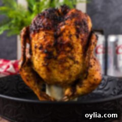 Beer Can Chicken resting in a metal serving tray