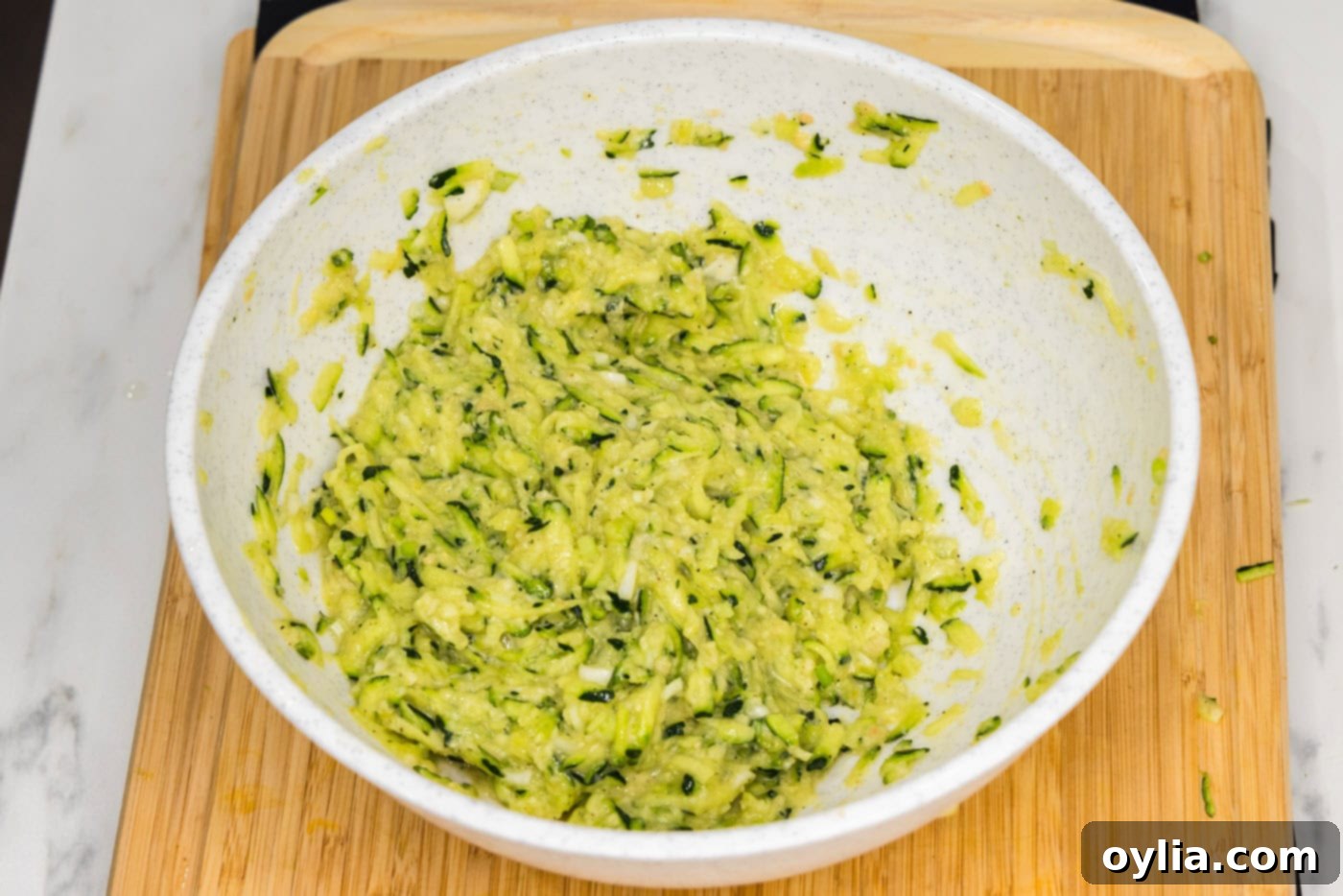 zucchini fritter mixture in a bowl