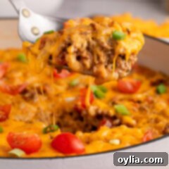 Close up photo of a spoonful of Taco Macaroni and Cheese