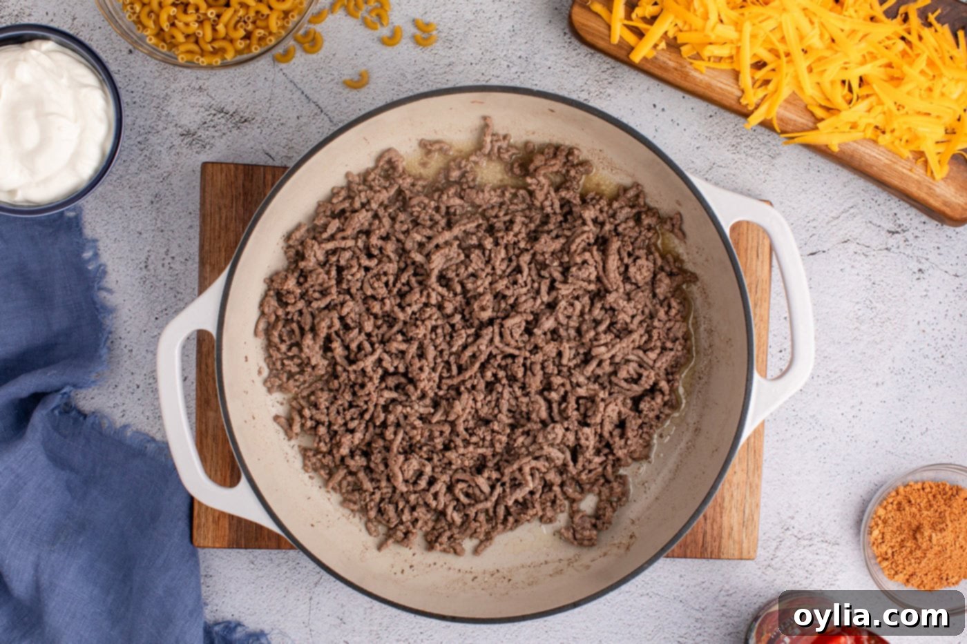 ground beef cooked in a skillet