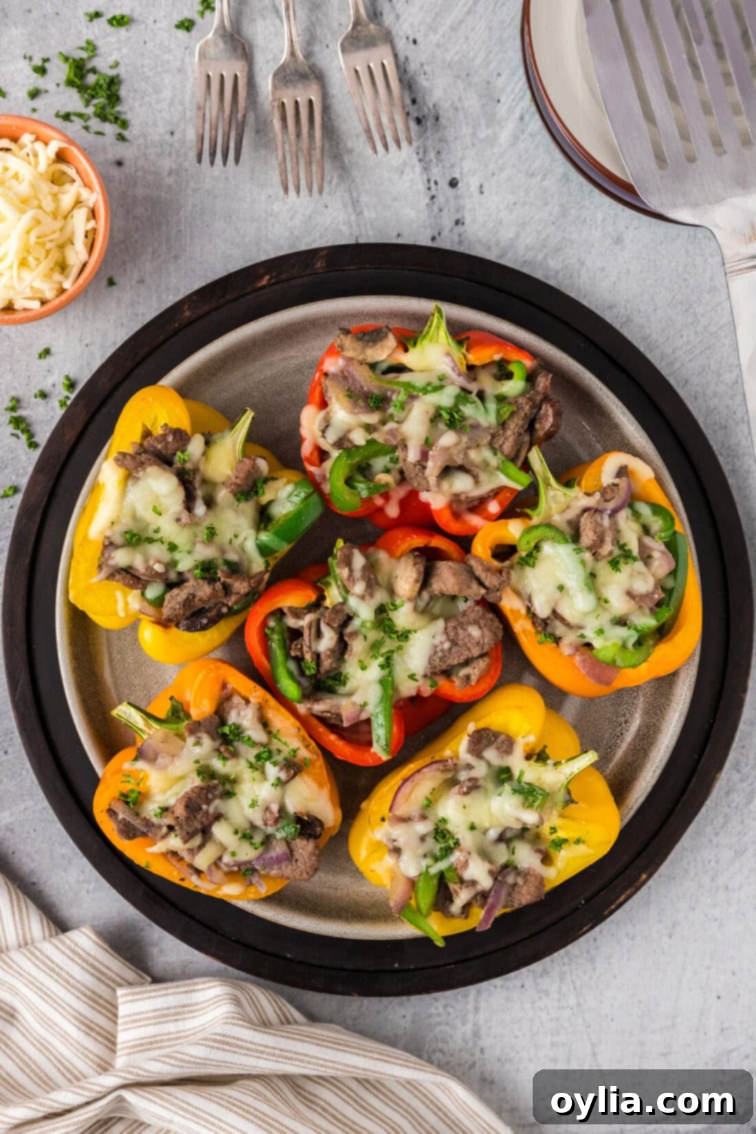 Philly Cheesesteak Stuffed Peppers on a plate, ready to be enjoyed