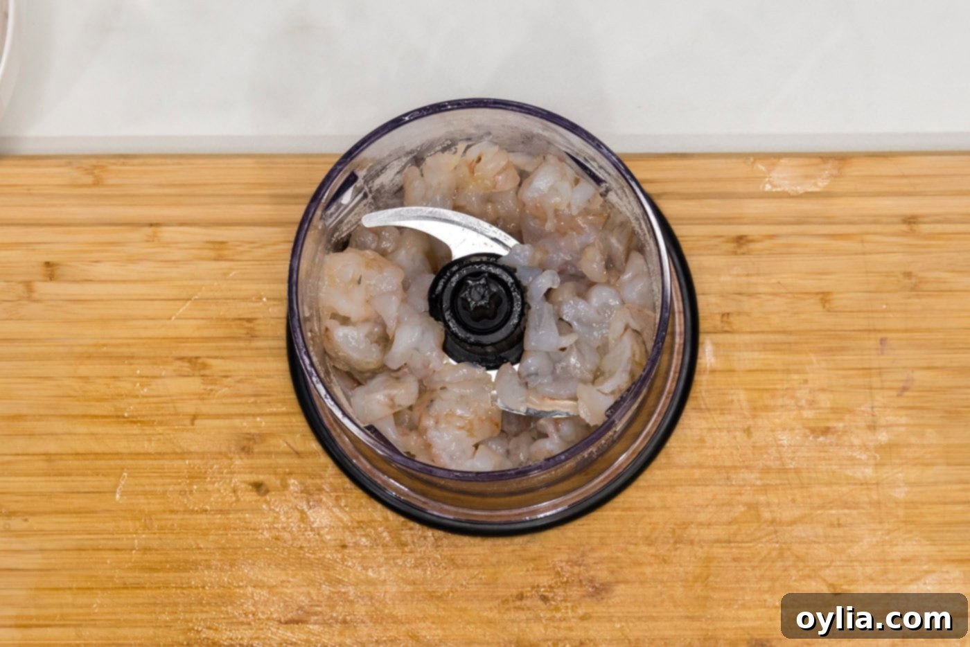 raw shrimp added to mini food chopper