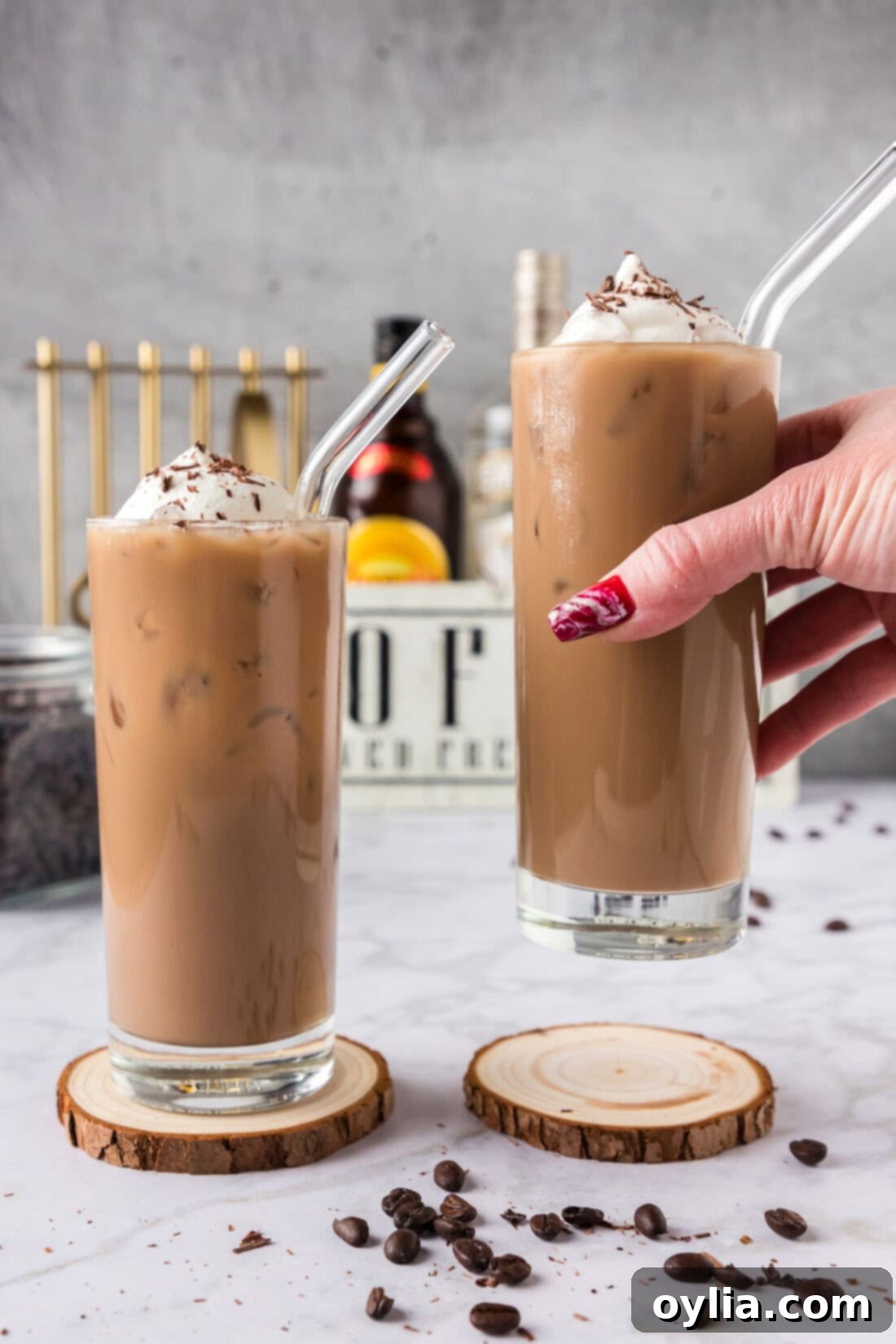 Spirited Iced Coffee 7 Hand holding up a Spiked Iced Coffee