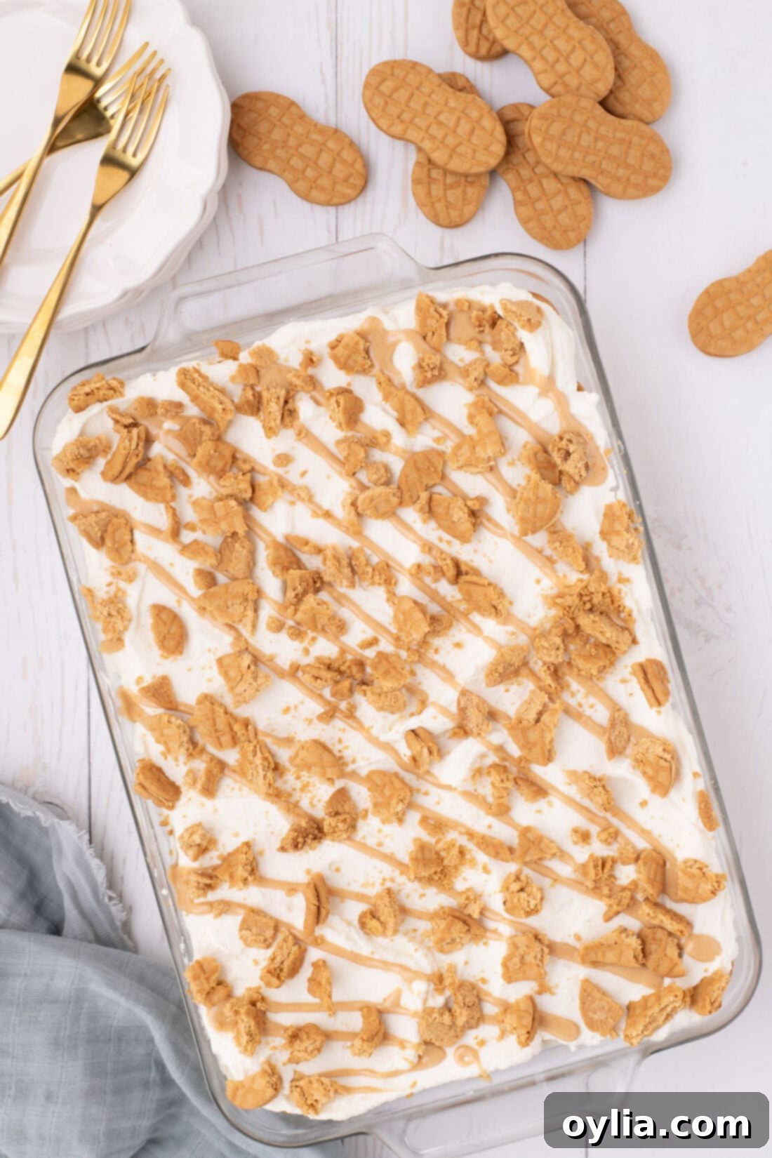 Whole Nutter Butter Icebox Cake with Nutter Butter cookies on the side