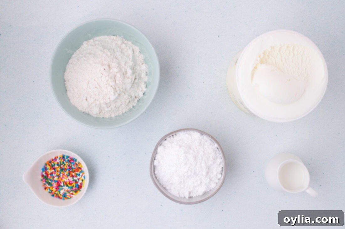 Two ingredients, a tub of vanilla ice cream and a bag of self-rising flour, laid out for Ice Cream Bread