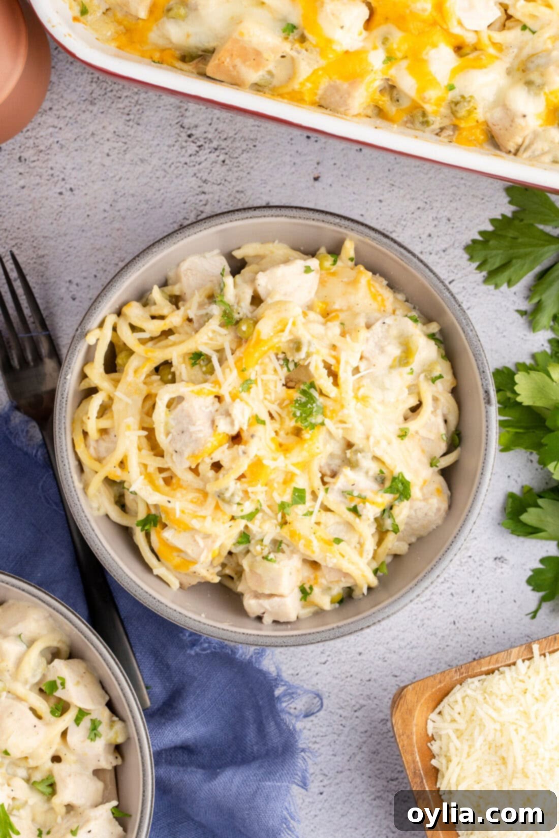 Turkey Tetrazzini 3 A delicious bowl of homemade Turkey Tetrazzini ready to be served