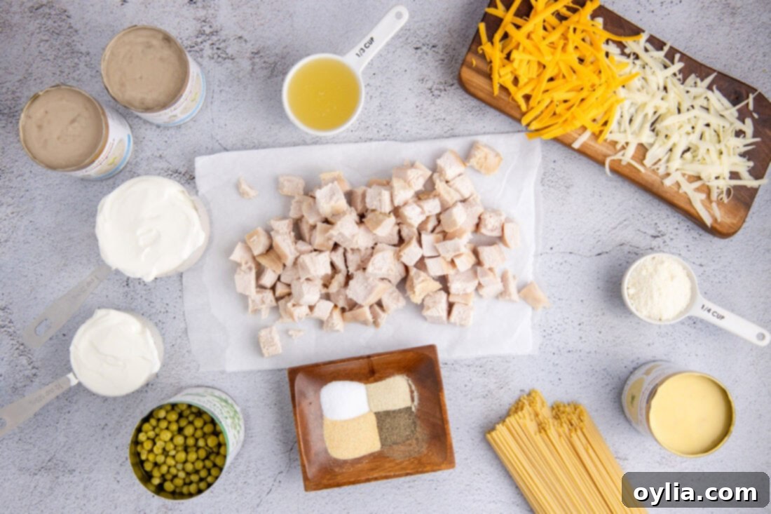 Turkey Tetrazzini 4 A selection of fresh ingredients laid out for making Turkey Tetrazzini