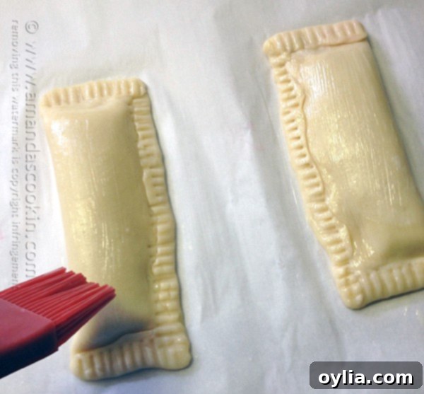 Cherry pie brushed with an egg wash before baking