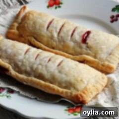 Your Homemade McDonalds Cherry Pie 15 A close up photo of two McDonalds cherry pie copycats on a plate.