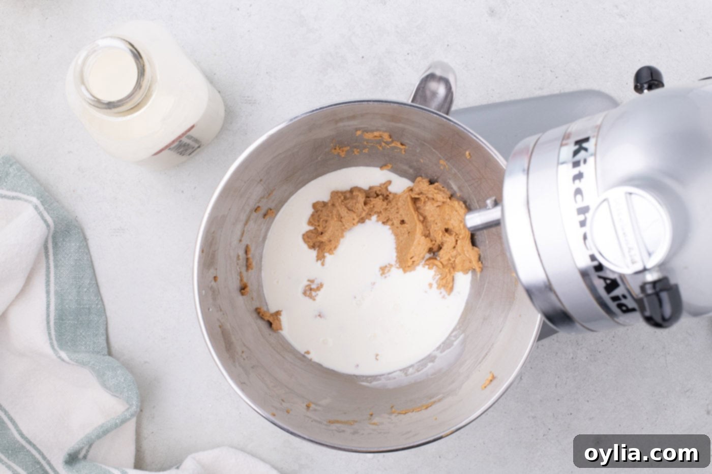 heavy whipping cream added to whipped Biscoff cookie butter mixture