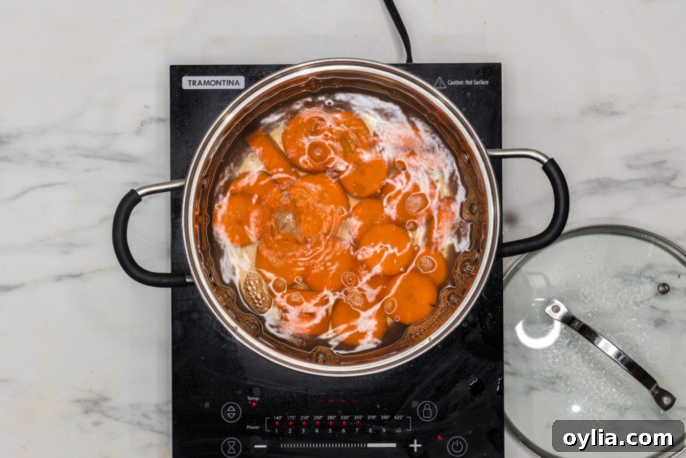 boiling carrots in a pot of water