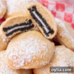 Close up photo of Air Fryer Oreos split in half