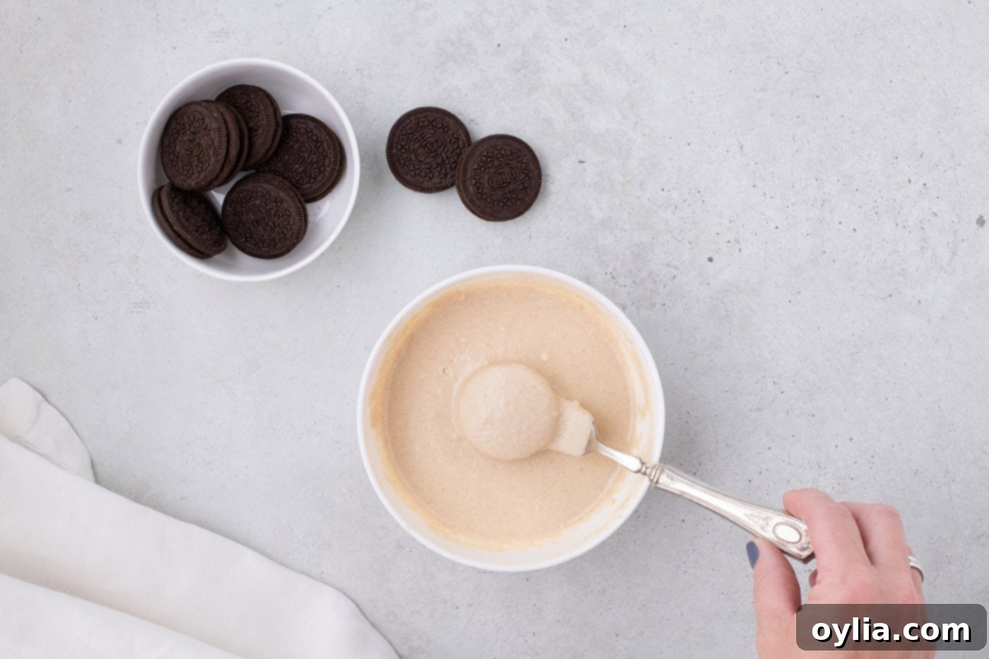 batter dipped Oreo on a fork