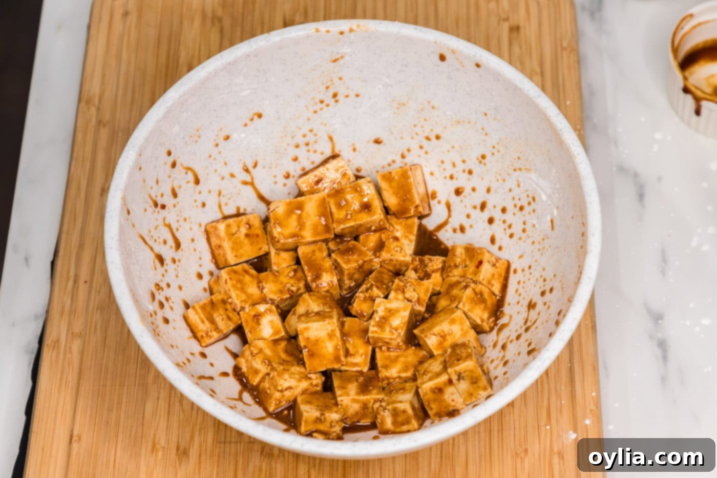 marinated tofu in a bowl