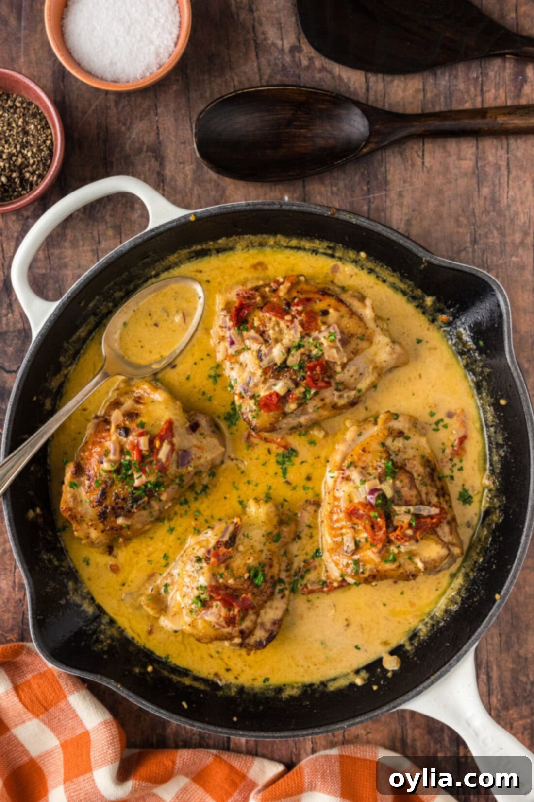 Overhead photo of Skillet Chicken Thighs