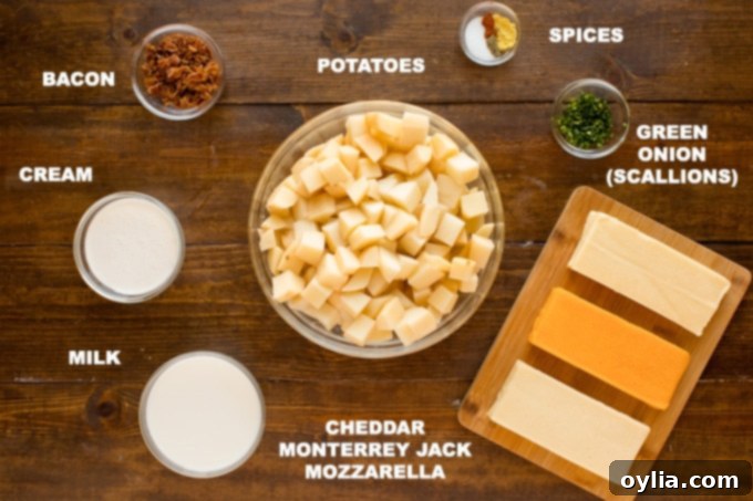 ingredients needed for making bacon cheese potatoes