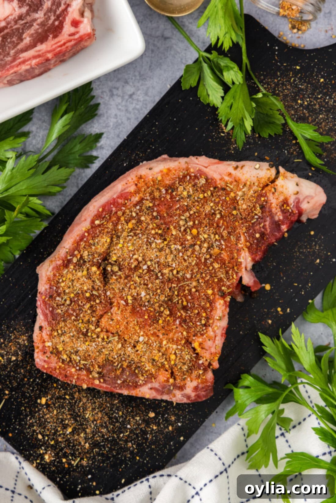 DIY Montreal Steak Rub 3 Homemade Montreal Steak Seasoning on a steak