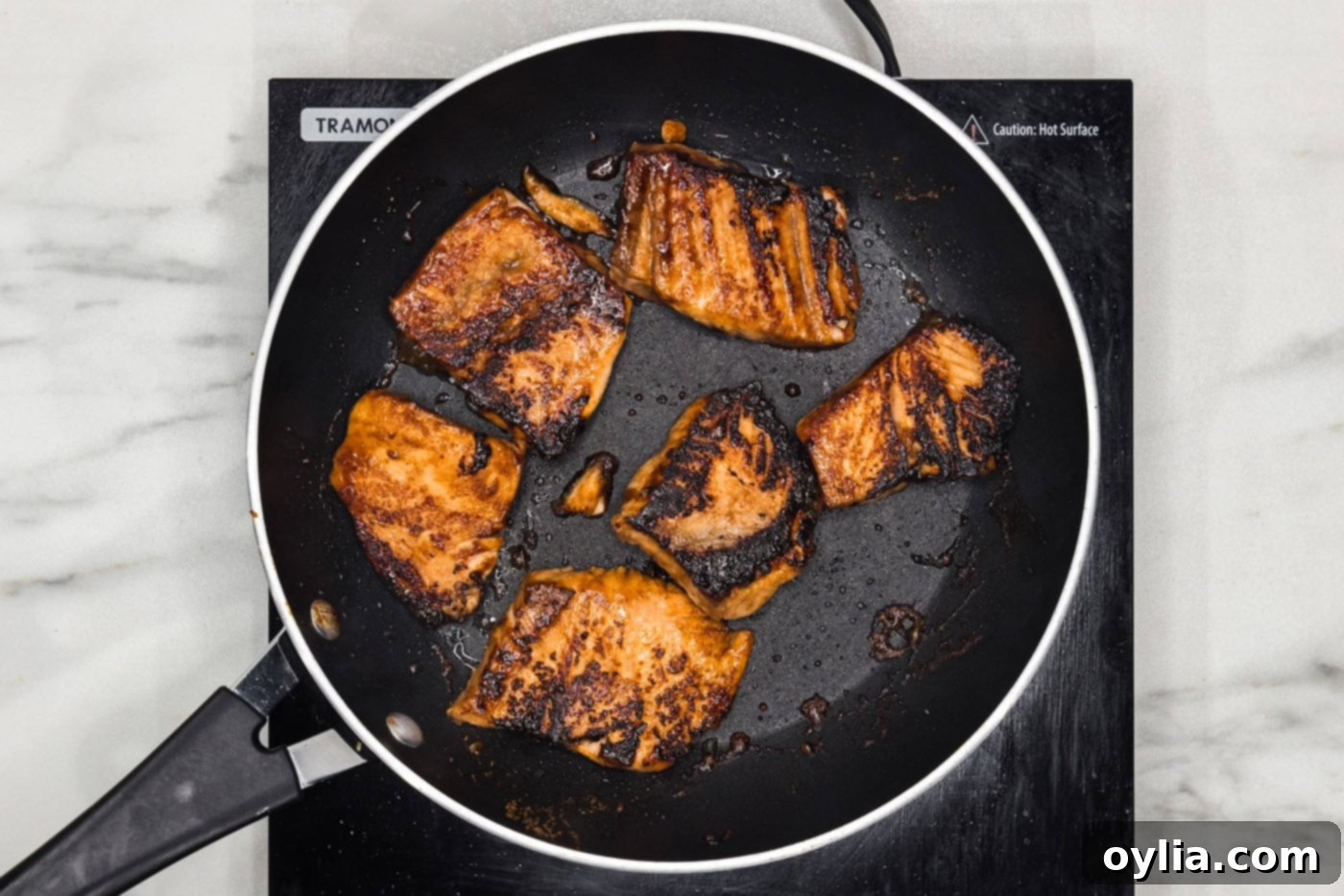 cooked salmon in a skillet