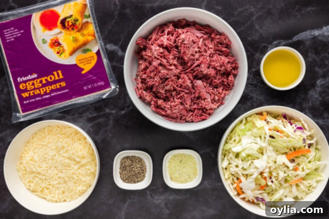 Ingredients for Corned Beef Egg Rolls