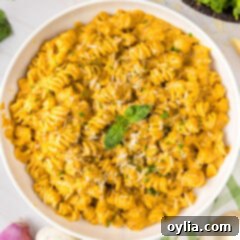 Close up photo of a bowl of Butternut Squash Pasta