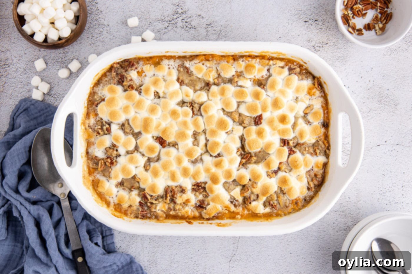 baked sweet potato casserole in a dish