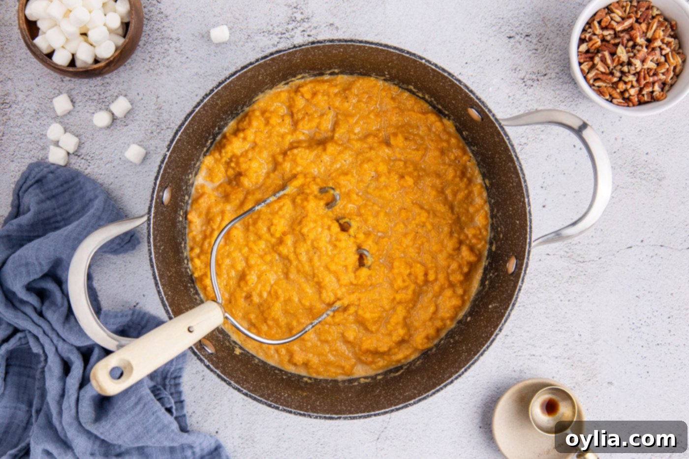 mashed sweet potatoes in a pot