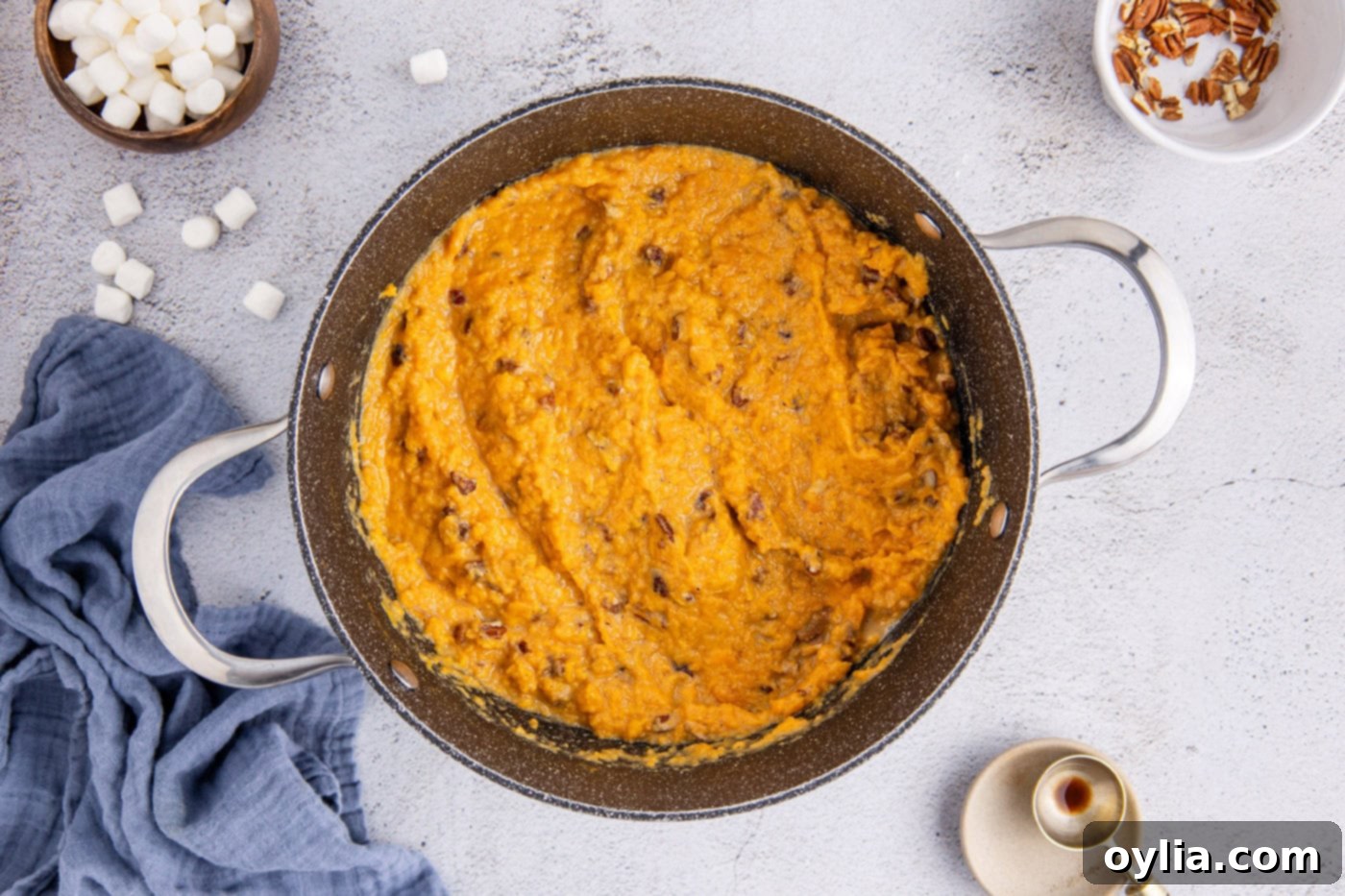 sweet potato casserole filling in a pot