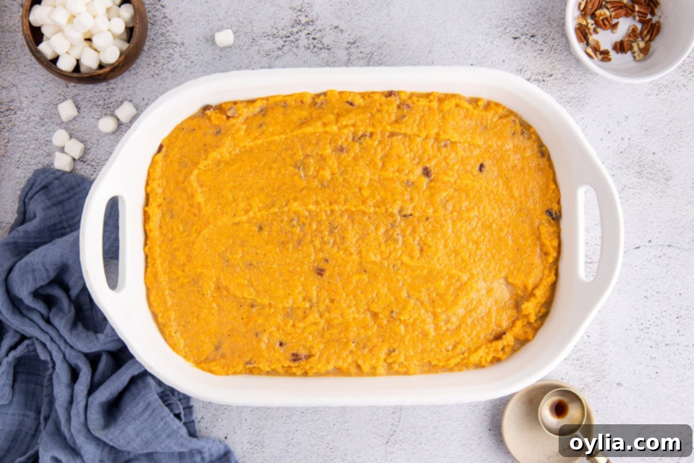 sweet potato casserole in a baking dish