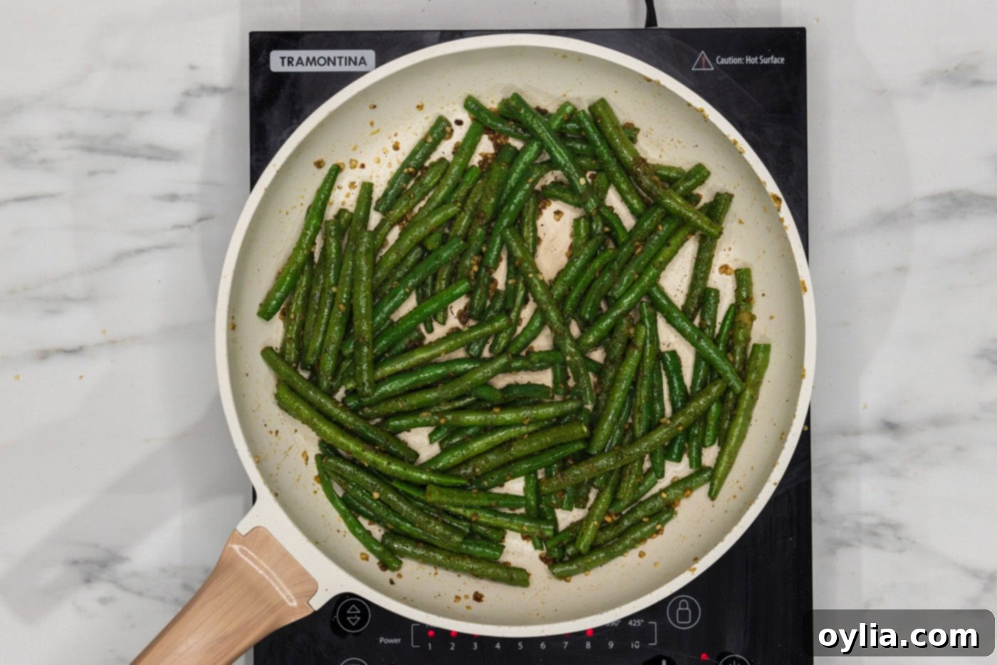 sauteed green beans in a skillet