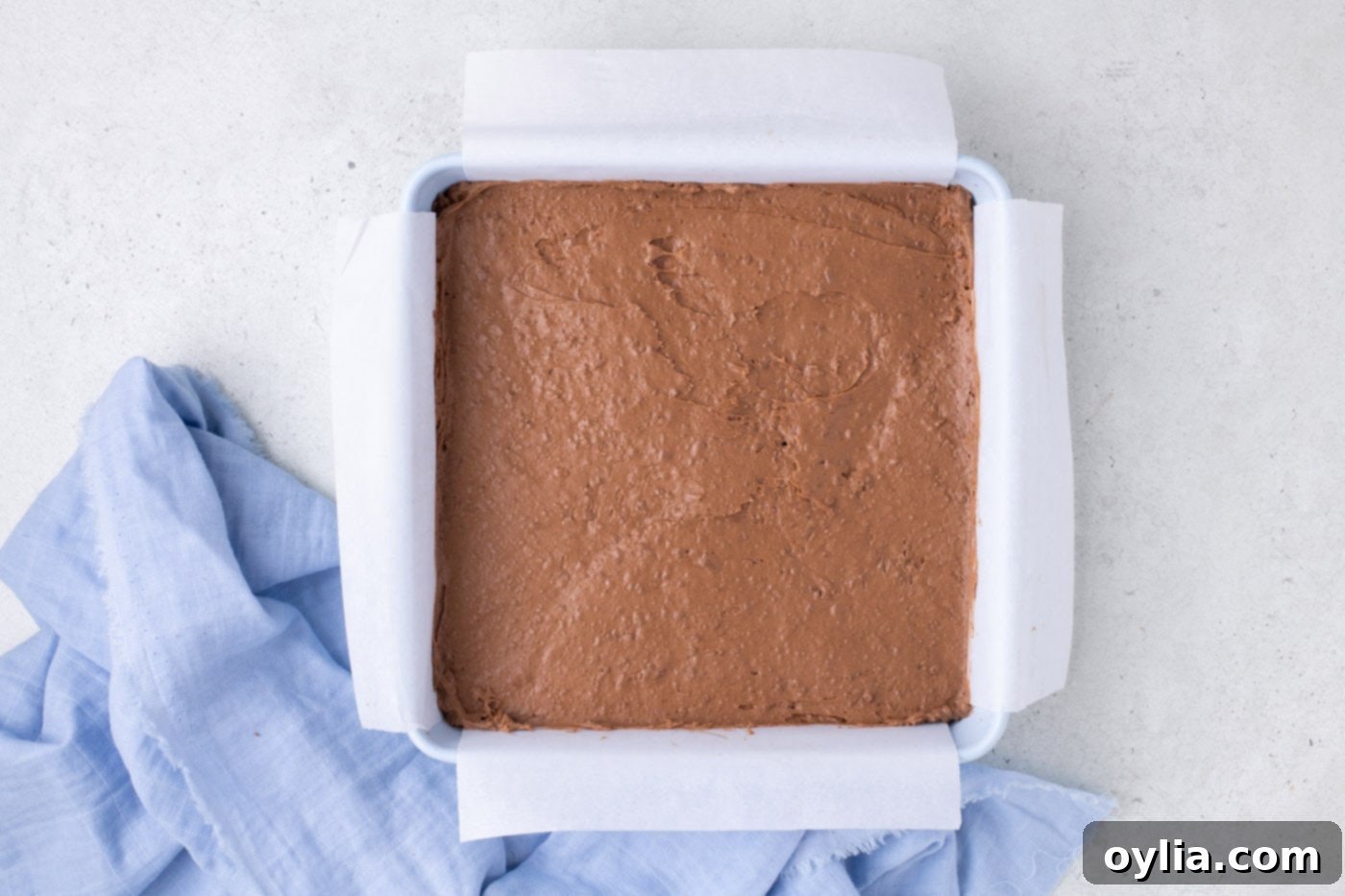 chilled whipped chocolate mixture in a baking pan
