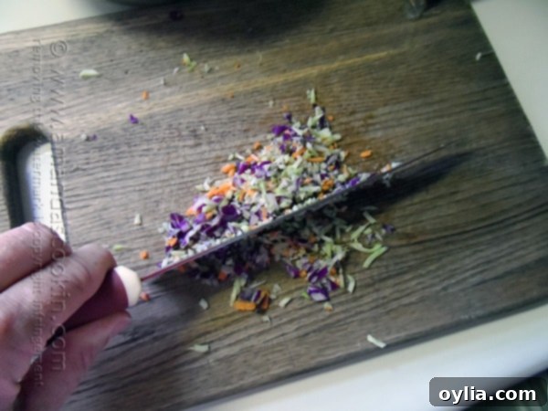 Step-by-step image showing cooked pasta, broccoli slaw, and salad dressing mixed together for a 3-ingredient quick pasta salad.
