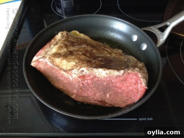 Sear the meat in a skillet of hot oil