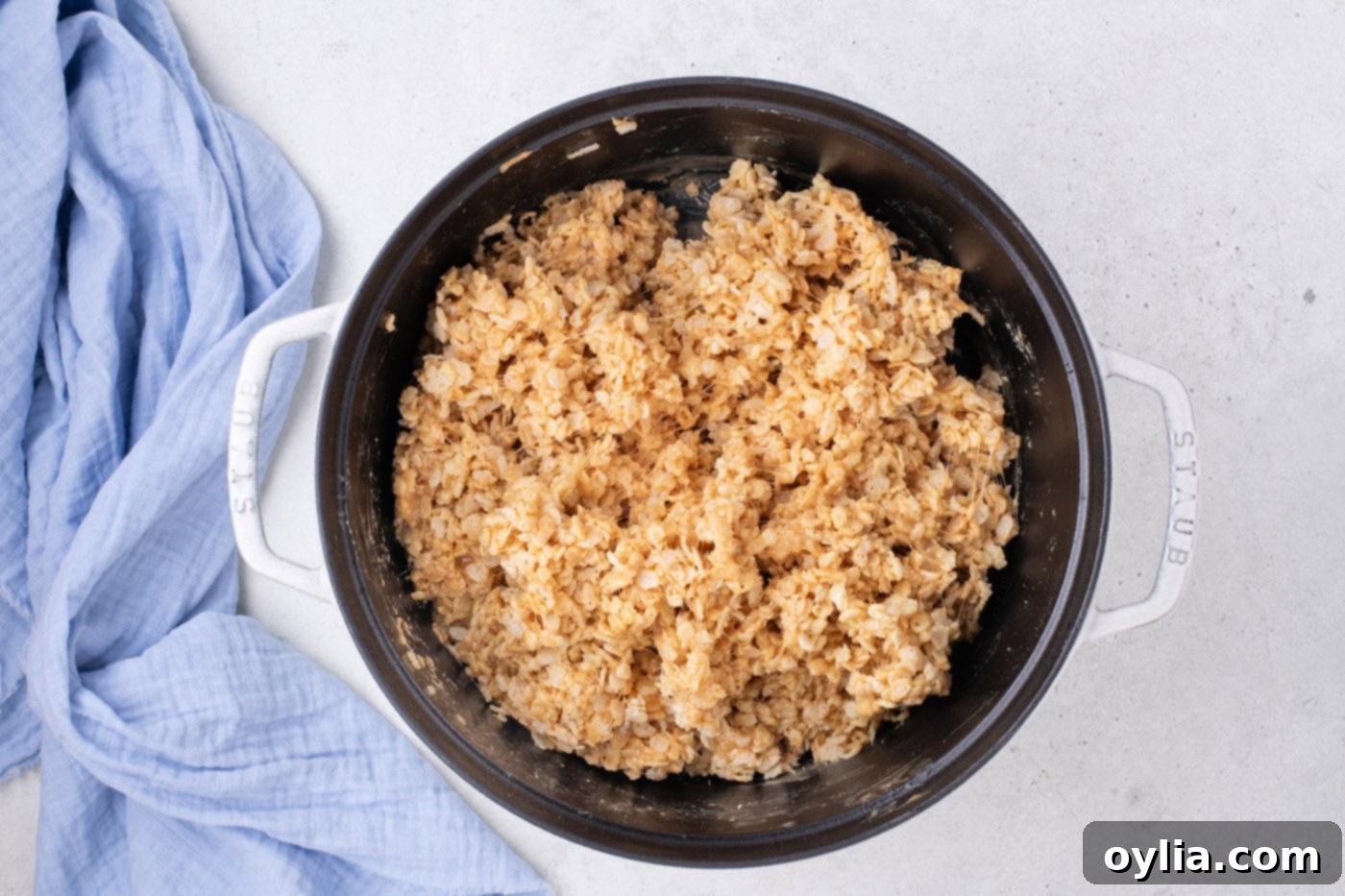 rice krispie peanut butter mixture in a pot