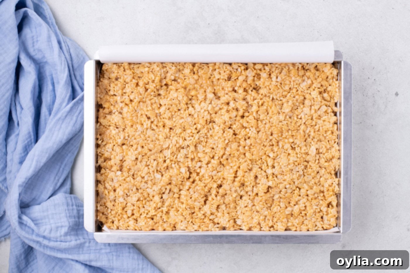 peanut butter rice krispies in a pan