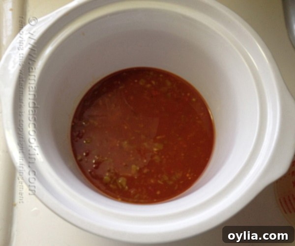 combine salsa, broth and green chiles in crock pot