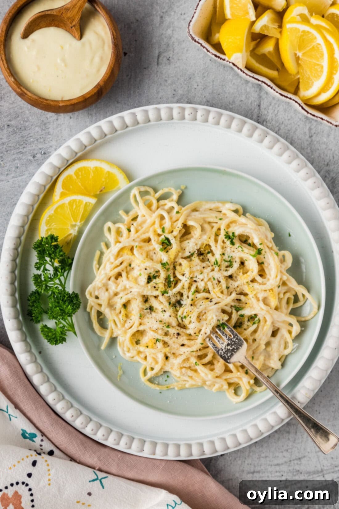 Plate of pasta covered in Lemon Cream Sauce