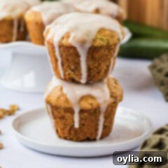 Zucchini Muffins in a Flash 11 Stack of two Shortcut Zucchini Muffins with sour cream glaze