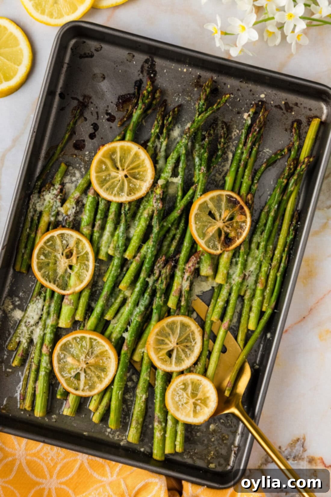 Sheet pan of Lemon Asparagus
