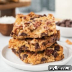 Close up photo of a stack of Magic Bars