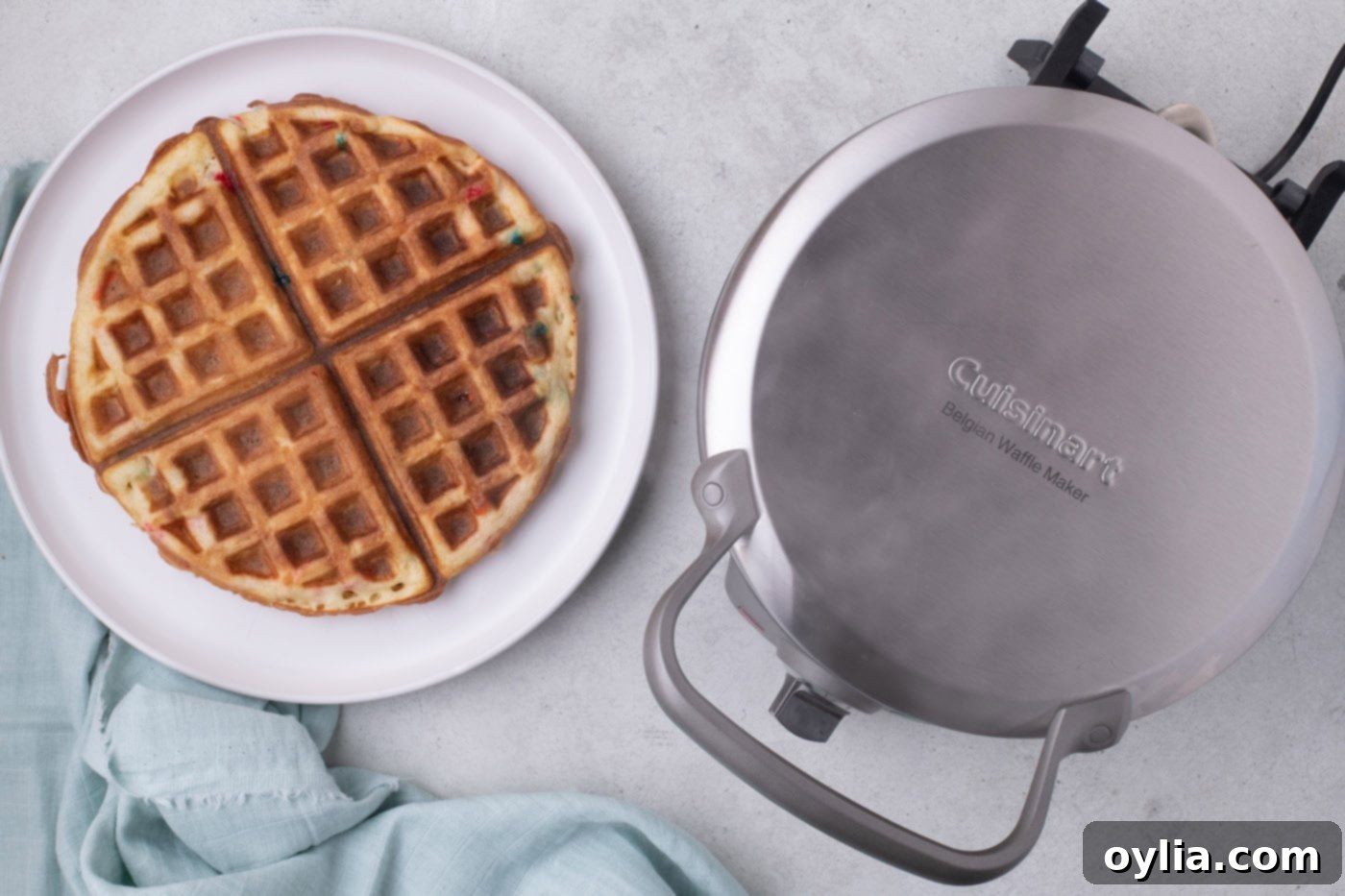 a cooked cake mix waffle on a plate