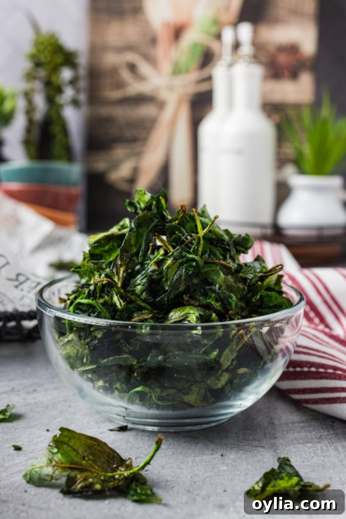Bowl of Crispy Air Fryer Spinach