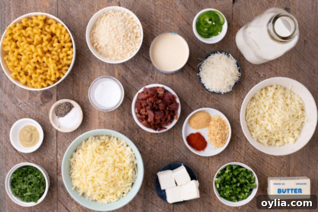 Ingredients for Jalapeno Popper Mac and Cheese
