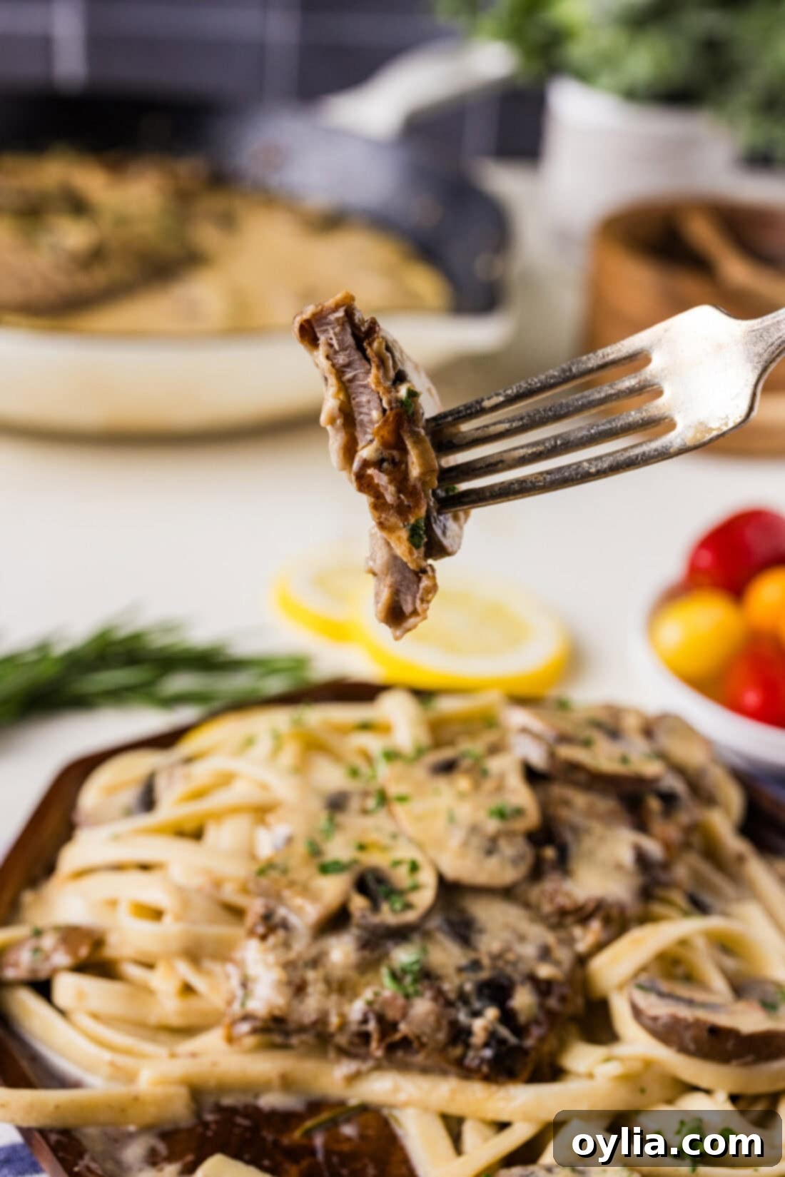 Piece of Veal Scallopini on a fork