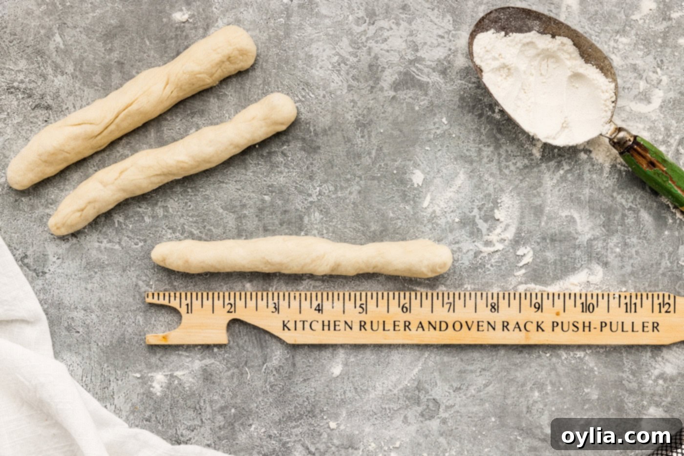 7 inch dough log with a ruler