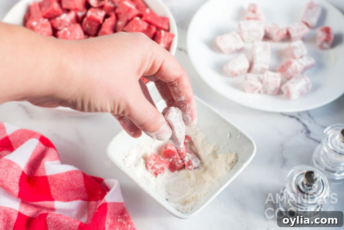 dredging beef in flour